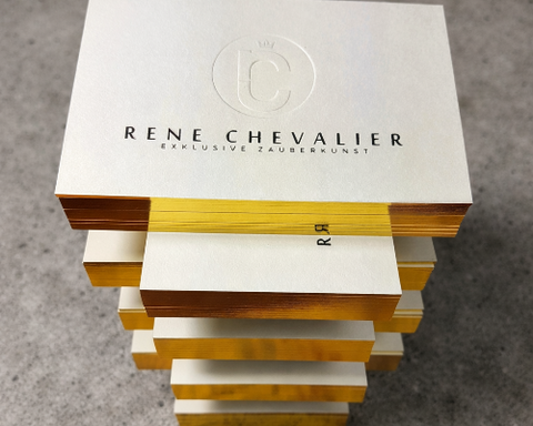 Visitenkarten mit Goldschnitt auf Colorplan. perfekte Kantenveredelung