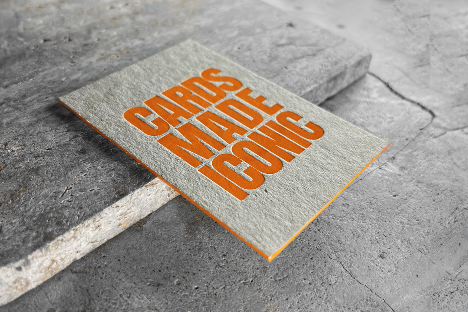 Einzigartige Visitenkarten mit Heissfolienprägung in Orange auf Graukarton Exklusive Karten